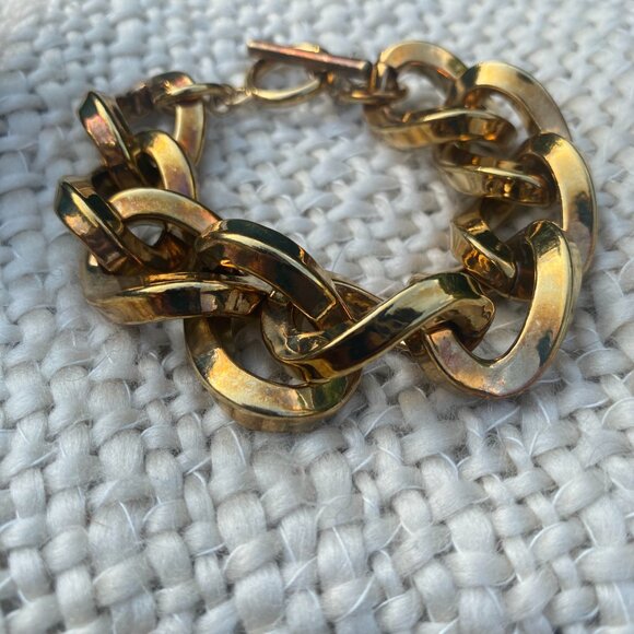 KJL Kenneth Jay Lane Link Chain Bronze Tone Toggle Clasp Bracelet - Picture 7 of 7